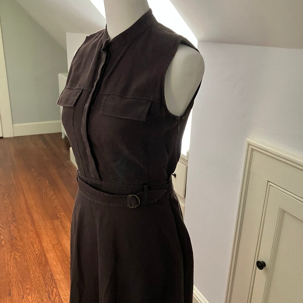 Hobbs London, Chocolate brown linen sleeveless dress, Size 4 (US)